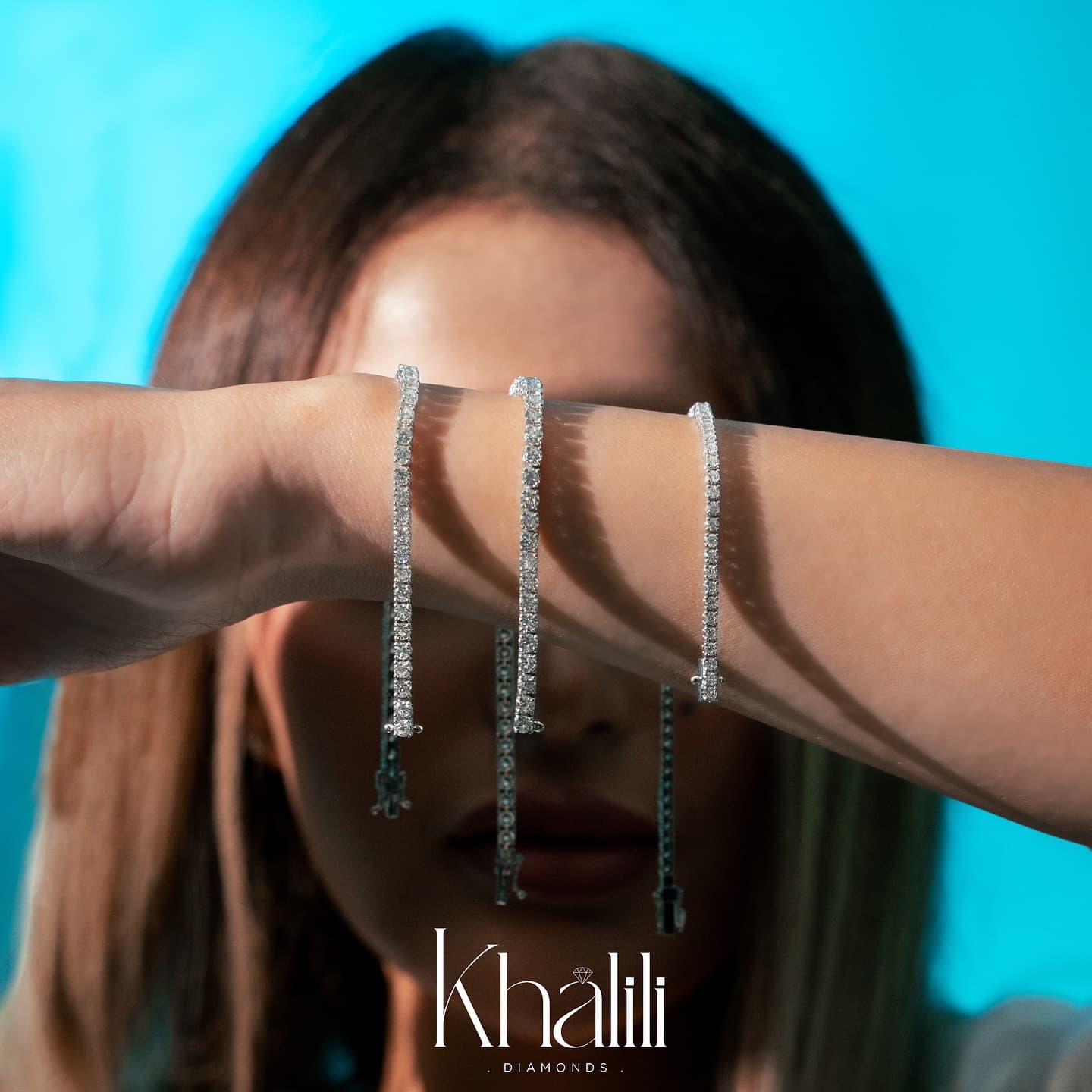 Khalili diamond tennis bracelets displayed on a wrist