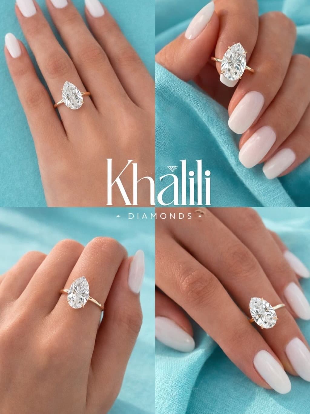Pear-cut solitaire engagement rings by Khalili